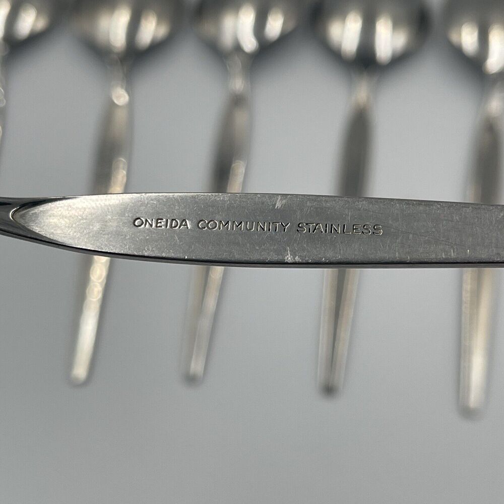 6 Oneida Community SATINIQUE Older Style Stainless Oval SOUP SPOONS Vtg Flatware - Picture 4 of 5